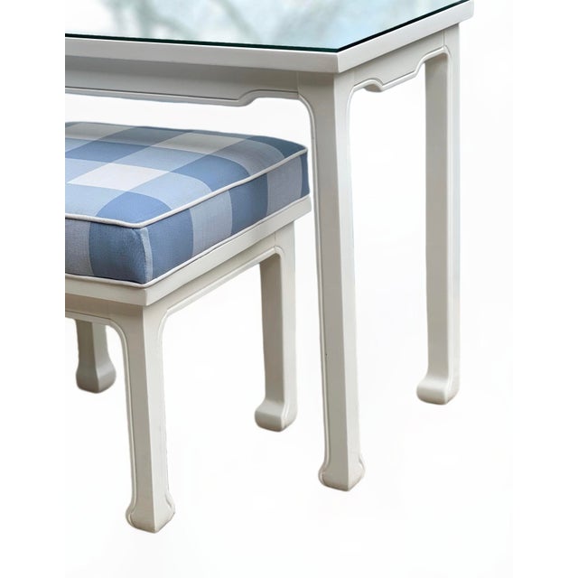 White 1980s Ming Style Console/Sofa Table and Matching Benches in Serena & Lily For Sale - Image 8 of 18