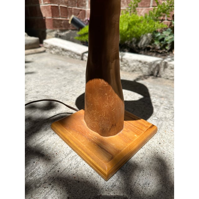 Vintage Mid-Century Teak Sculptural Table Lamp With Textured Cylinder Shade For Sale In Houston - Image 6 of 8