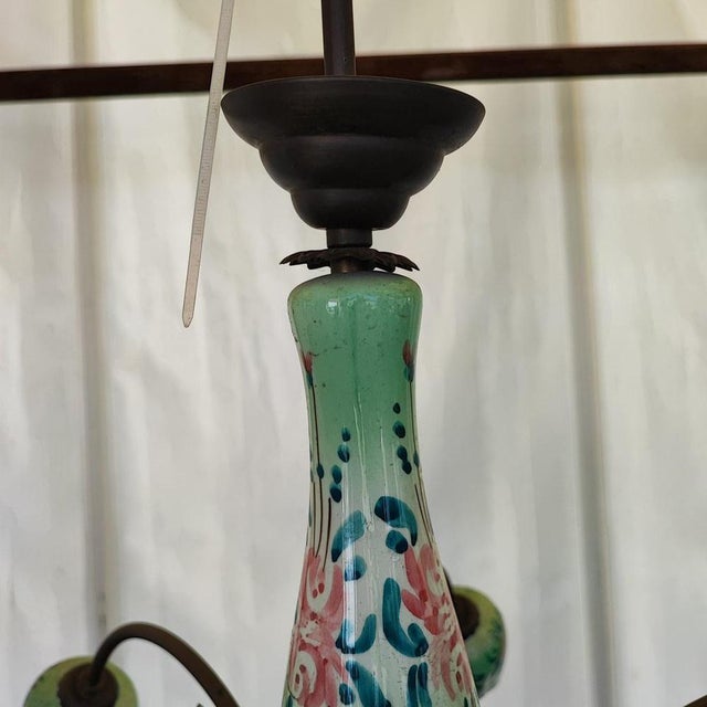 Ceramic Chandelier in Hand Painted Ceramic and Metal For Sale - Image 7 of 10
