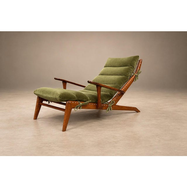 Brazilian Modern Chaise Lounge in Caviúna and Moss-Olive Velvet by Pierre Weckx, 1950s For Sale - Image 12 of 18