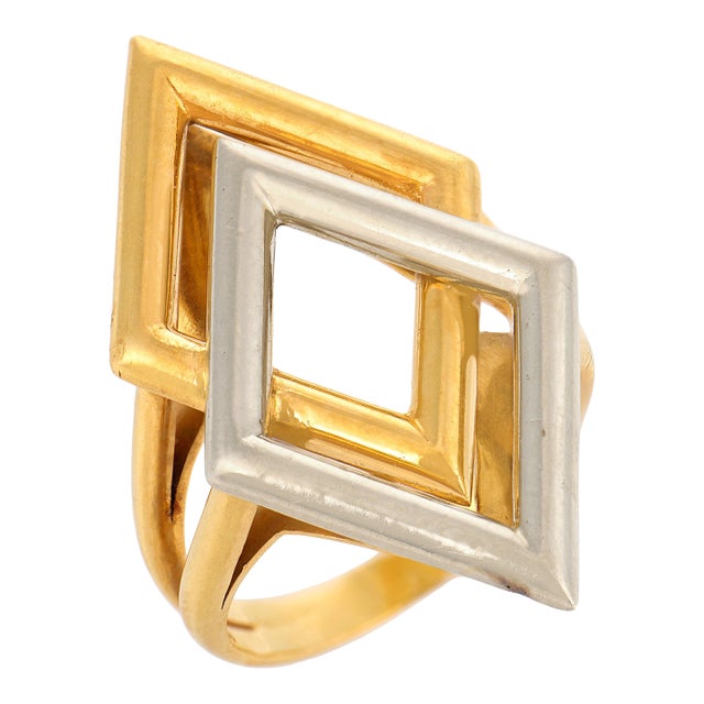 Chaumet French Vintage 18k Yellow and White Gold Ring, Size 6.75 For Sale