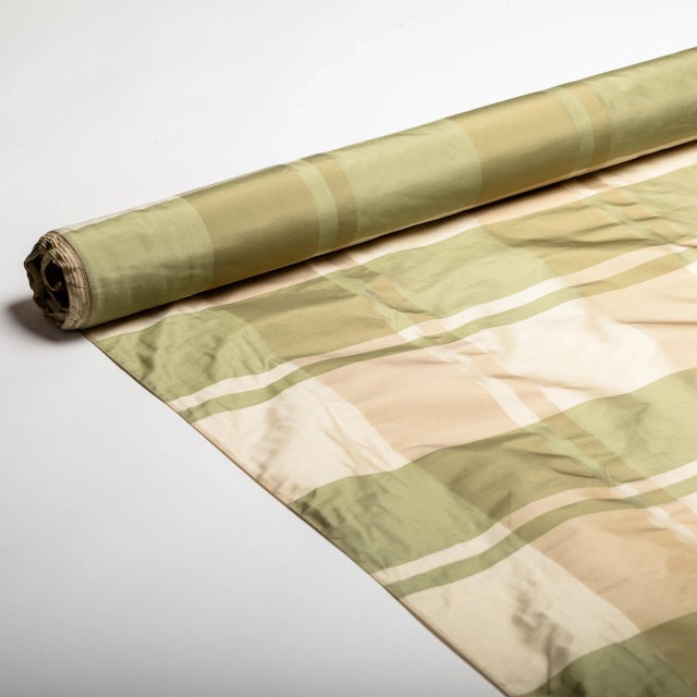 100% silk fabric Green and beige plaid makes beautiful curtains or shades, pillows In 2 pieces First piece is 6.25 yards...