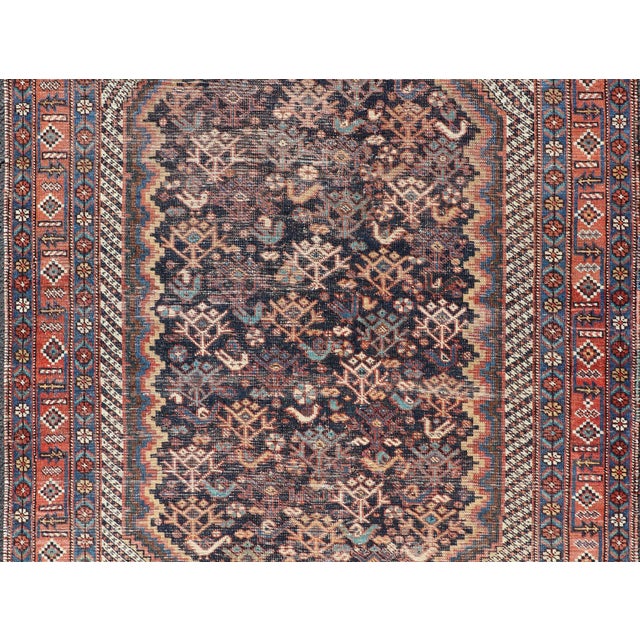 Antique Persian Afshar Rug With Bold Geometric Medallion 3'9" X 4'10" For Sale - Image 9 of 11