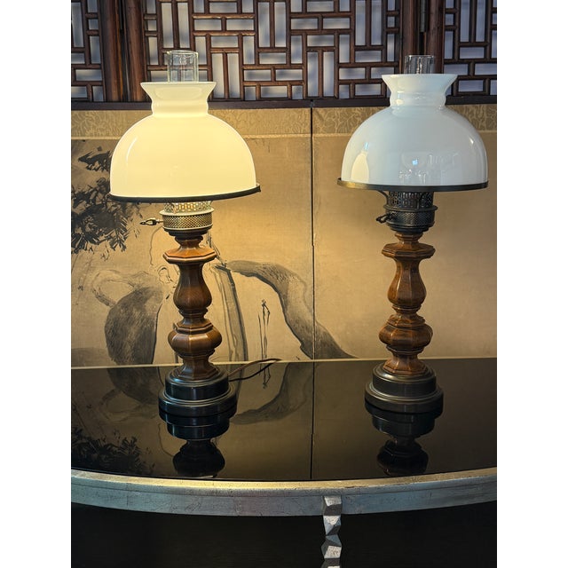 Traditional Vintage Oil-Lamp Style Table Lamps, Pair For Sale - Image 3 of 12