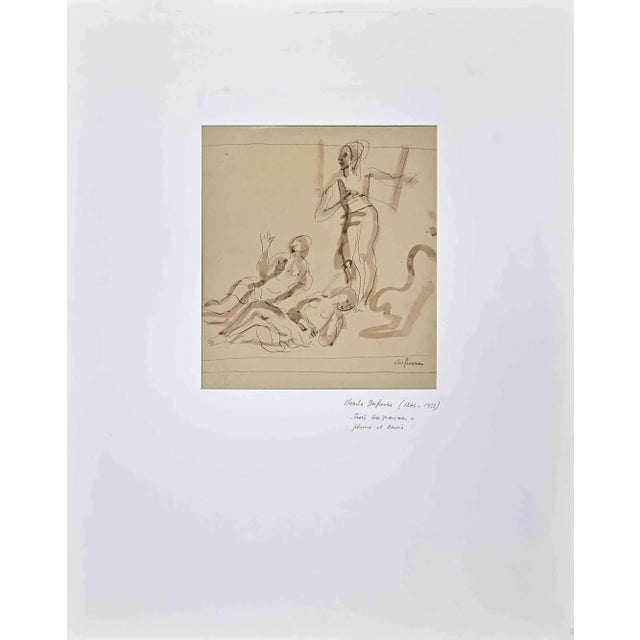 Figures of Women is an Original China Ink Drawing and Watercolour realized by Charles Dufresne (1876-1938). Good Condition...