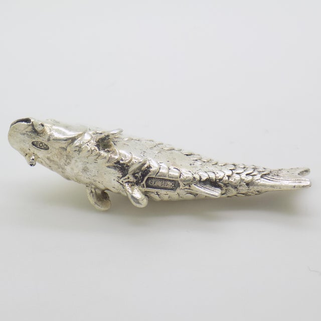 Vintage Italian Heavy Carp Fish Miniature Figurine in Silver 800, Arezzo, 1970s For Sale - Image 6 of 12