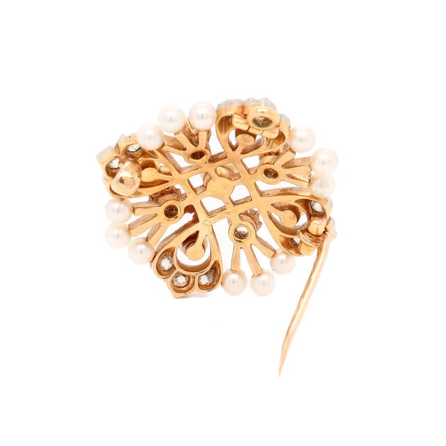 Antique Edwardian 14k Gold, Pearl, & Diamond Convertible Brooch / Pendant For Sale - Image 12 of 13