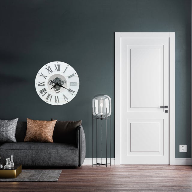 White Howard Miller Farmhouse Clock With Moving Gears - Tested & Working For Sale - Image 8 of 8