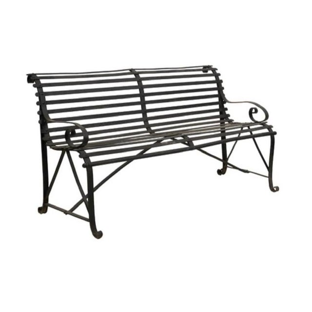 Early 20th Century Black Wrought Iron Garden Bench, Industrial Style For Sale - Image 4 of 4