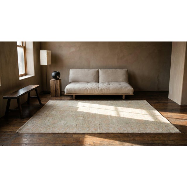 Textile 1920s White Cream Geometric Antique Indian Agra Cotton Rug 4'0" X 6'6" Handknotted Carpet For Sale - Image 7 of 9