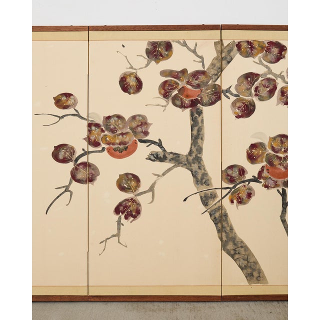 Japanese Showa Four Panel Screen Fruiting Pomegranate Tree For Sale - Image 4 of 12