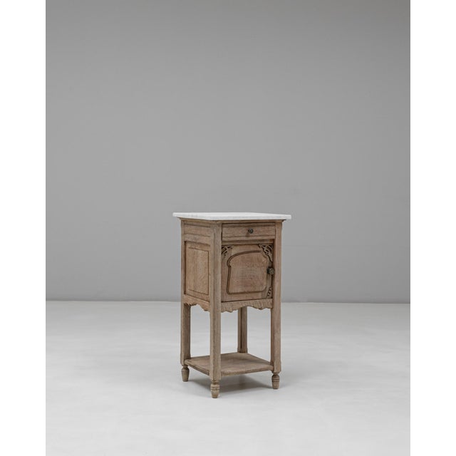 1920s French Louis XVI Oak Bedside Table With Marble Top For Sale - Image 4 of 18