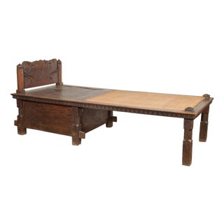 Javanese 19th Century Teak Wood Daybed with Storage and Hand Woven Rattan For Sale