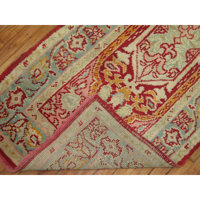 Early 20th Century Pink Field Red Green Accent Formal Full Pile Antique Turkish Oushak Runner For Sale - Image 5 of 6