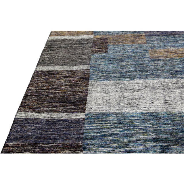 Modern Apadana's Safi Collection Handmade Abstract Earthy Tone Designed Wool Rug For Sale - Image 4 of 11
