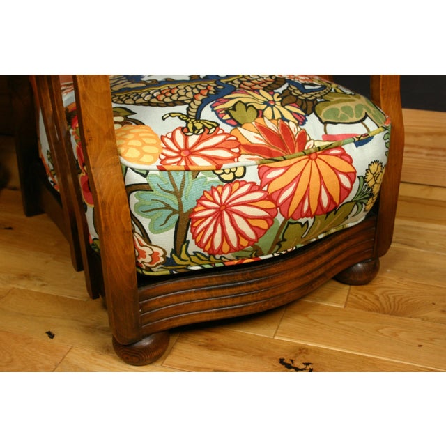 Green Art Deco Bentwood Armchair with Tan Leather and Chiang Mai Dragon Fabric Upholstery from Schumacher, 1930s For Sale - Image 8 of 18