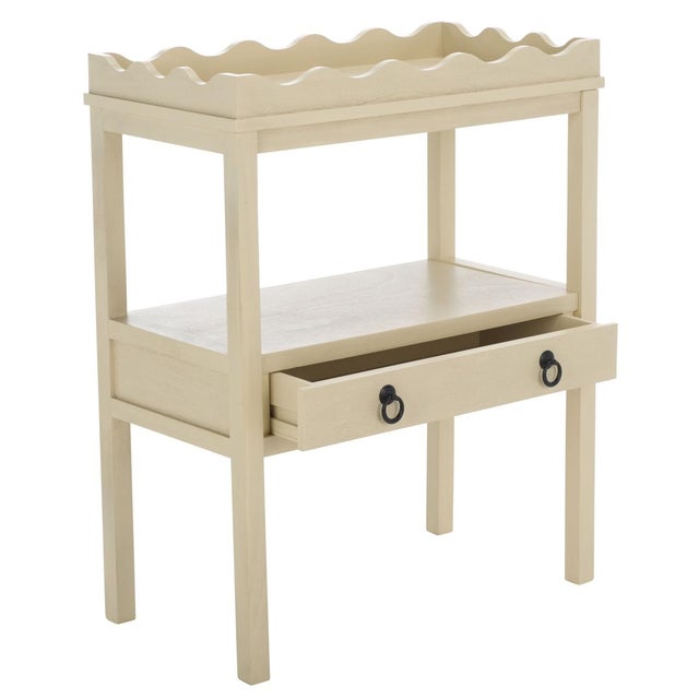 Wood Darlyn Scalloped Rectangle Accent Table in Sand For Sale - Image 7 of 9