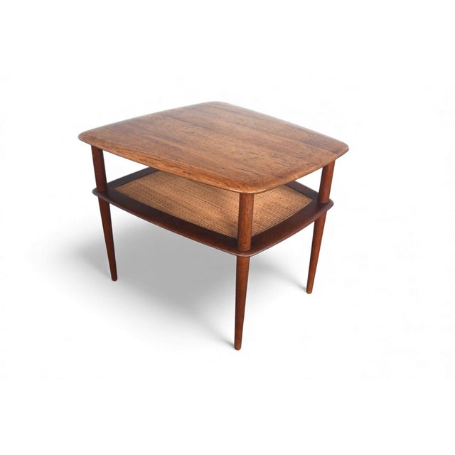 Mid 20th Century Large Peter Hvidt Solid Teak + Cane Side Table For Sale In San Francisco - Image 6 of 12