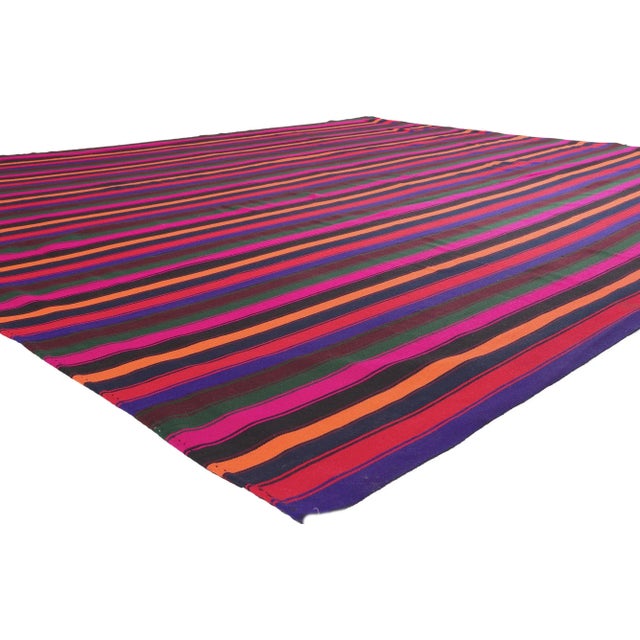 60741 Vintage Turkish Striped Kilim Rug, 10’06 x 12’05. Bold, bring, modern and vintage, this handwoven striped kilim area...