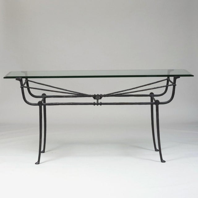 Giacometti Style Patinated-Metal and Glass Console Table For Sale - Image 6 of 7