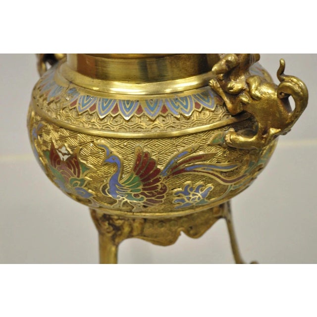 Vintage Japanese Cloisonne Enamel Champleve Bronze Foo Dog Incense Burner For Sale - Image 4 of 12