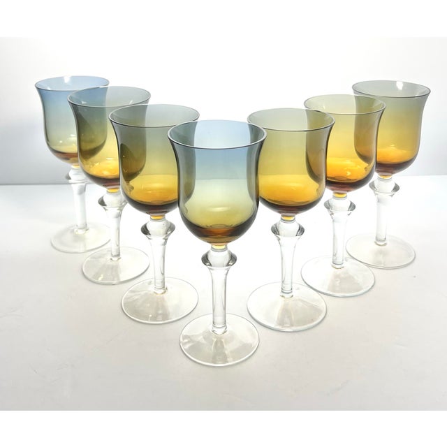 Mid-Century Modern 1970s Denby “Aurora, Amber-Blue” Set of 7 Wine Glasses For Sale - Image 3 of 5
