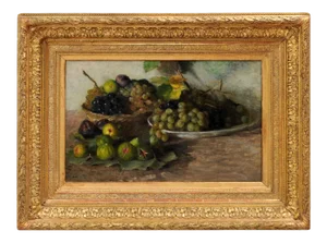 Late 19th Century French Still Life of Grapes and Figs Oil Painting, Framed