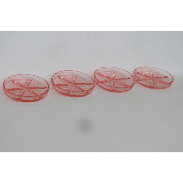 Early 20th CenturyPink Depression Glass Drink Coasters 4pc Set With Raised Wheel Star Design For Sale - Image 9 of 13