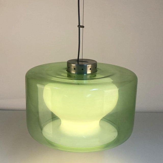 Large Green and Opaline Glass Pendant, 1960s For Sale - Image 4 of 9