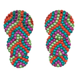 Richard Kerr Jeweled Clip Earrings Multicolor Dangle Disks For Sale
