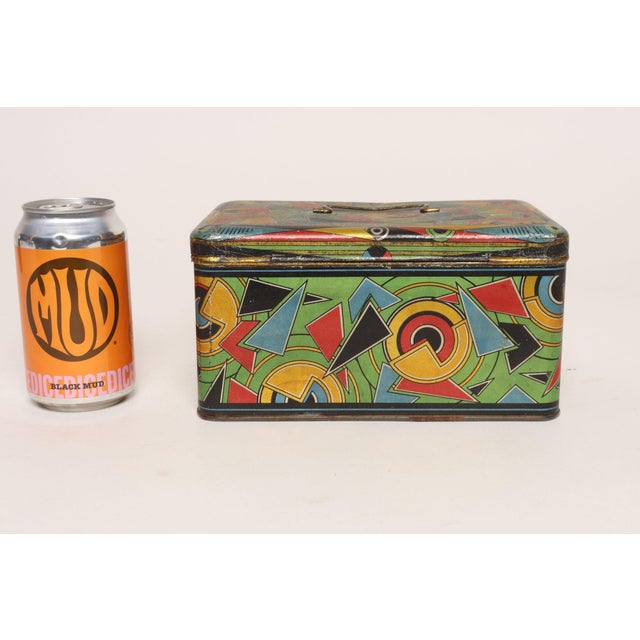 Art Deco Bauhaus Geometric Decorative Tin Box With Brass Handle For Sale - Image 9 of 18
