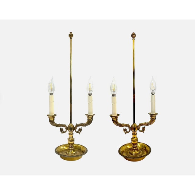 Pair of Vintage Gilt Brass Bouillotte Lamps With French Gray Tole Shades For Sale - Image 14 of 17