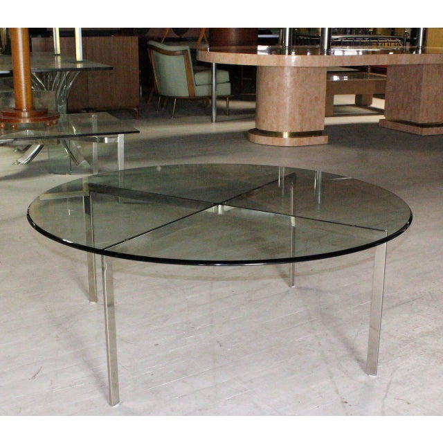 Metal Mid-Century Modern Chrome X Base Thick Round Glass Top Coffee Table For Sale - Image 7 of 10