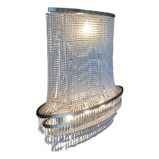 1990s Mid-Century Modern Glass Bead and drops Chandelier Large Satin Nickel Frame For Sale