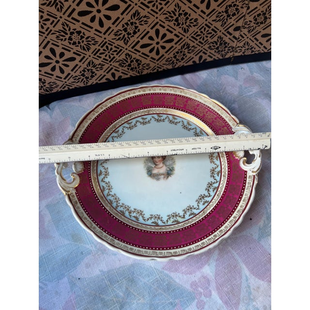Antique Vintage Bawo & Dotter Marie Antoinette Portrait Beaded Cranberry & Gold Cake Plate For Sale - Image 11 of 13