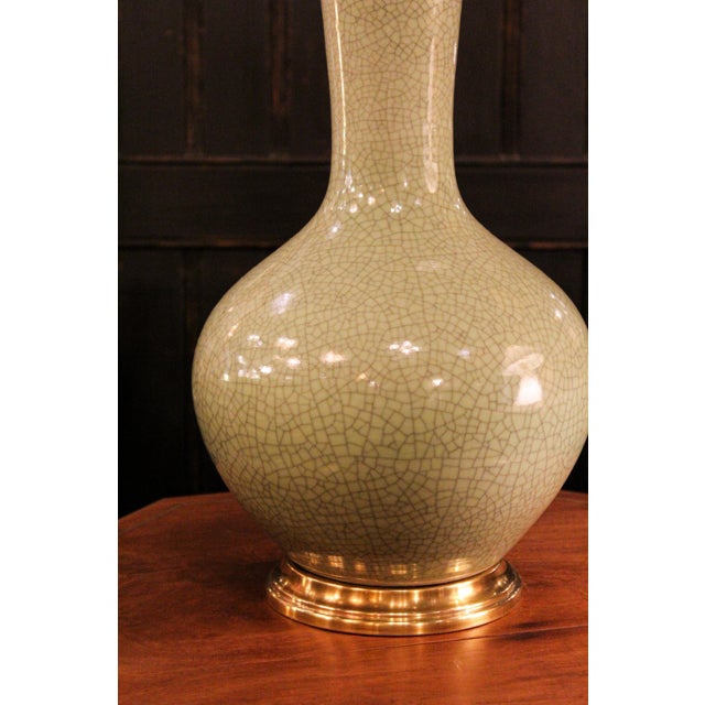 Celadon Green Crackle Glazed Ceramic Lamp, 1960s For Sale - Image 6 of 7