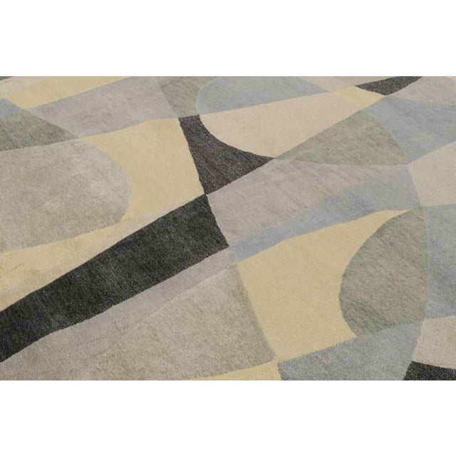 Mid-Century Modern Rug & Kilim’s Mid-Century Modern Style Rug With Gray & Green Geometric Patterns For Sale - Image 3 of 7