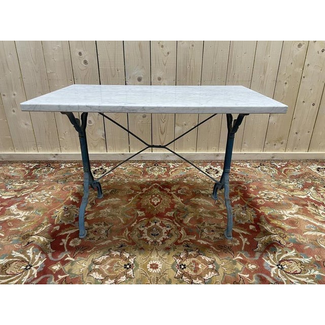 Blue Bistro Table in Marble and Cast Iron For Sale - Image 8 of 8