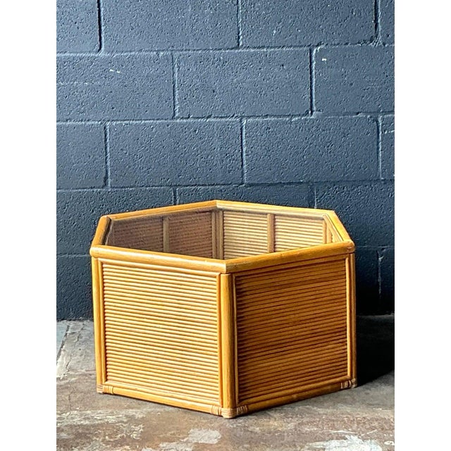 Vintage Boho Faceted Rattan Table For Sale - Image 11 of 11