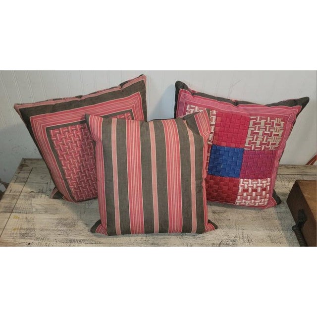 Two larger pillows measure 20 x 20 and smaller pillow measures 18x 18. These basket weave pillows are all hand made and...