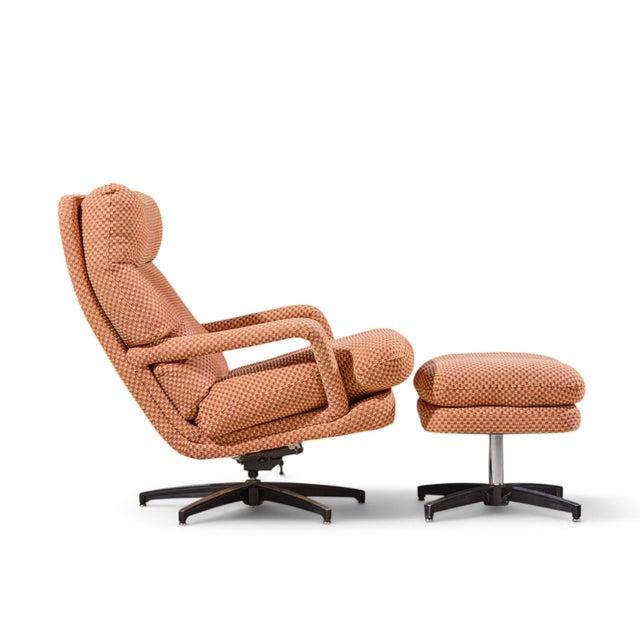 Orange Milo Baughman for Directional Mid Century Swivel Lounge Chair With Ottoman For Sale - Image 8 of 9