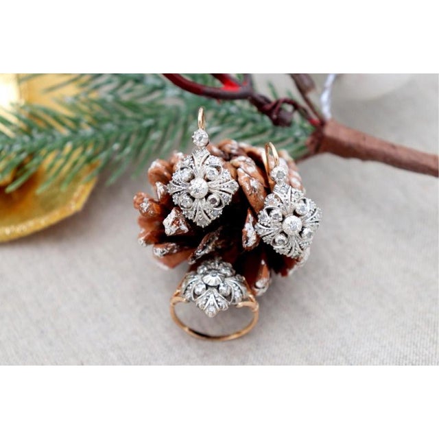 Ring and Earring Set in 19.2k Gold with Diamond Setting, Set of 3, in Worn conditions.