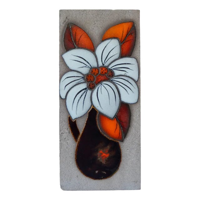 Decorative Wall Plaque with Enameled Lava Flower, Country Chic For Sale