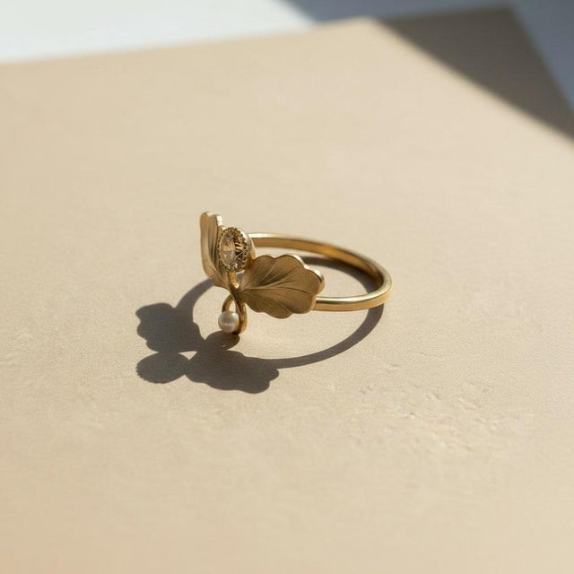 Not Yet Made - Made To Order Art Nouveau–Inspired Citrine and Pearl Botanical Ring in 14k Gold, Size 7.5 For Sale - Image 5 of 7