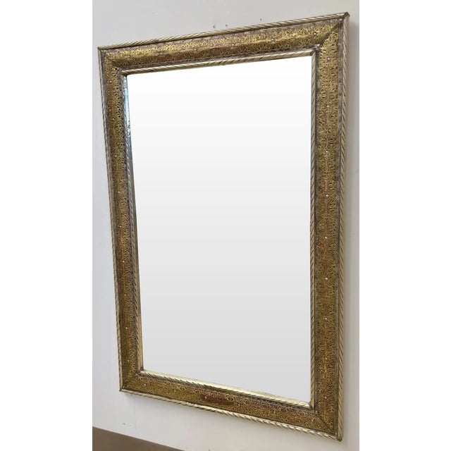 Hollywood Regency Style Handmade Filigree Brass & Silver Wall or Console Mirror For Sale - Image 4 of 9