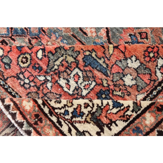 Antique Persian Malayer Rug With Teal Field and Coral Spandrel Design 4'7 X 6'3 For Sale - Image 10 of 11