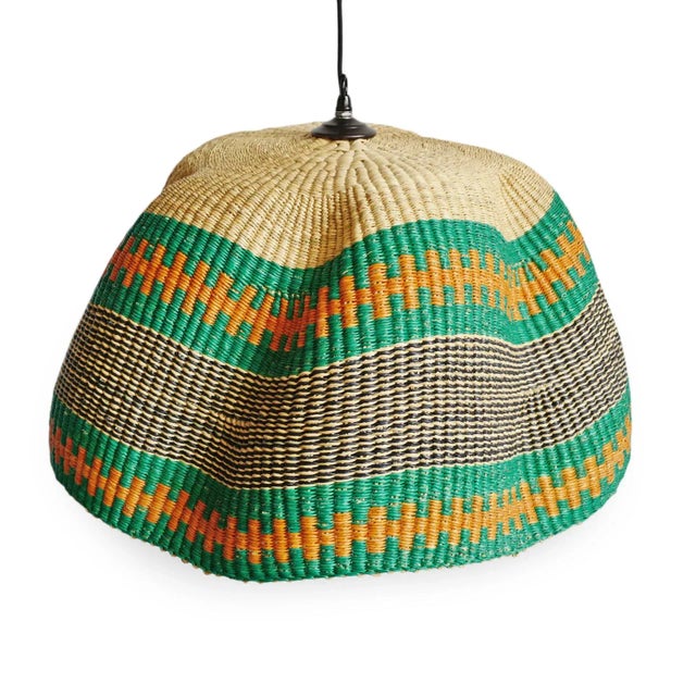 African Contemporary Bolga Wave Basket Pendant Light For Sale - Image 3 of 7