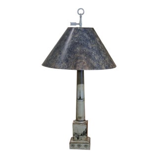 19th Century French Directoire Hand-Painted Tole Table Lamp With Military Scenes For Sale