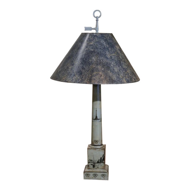 19th Century French Directoire Hand-Painted Tole Table Lamp With Military Scenes For Sale