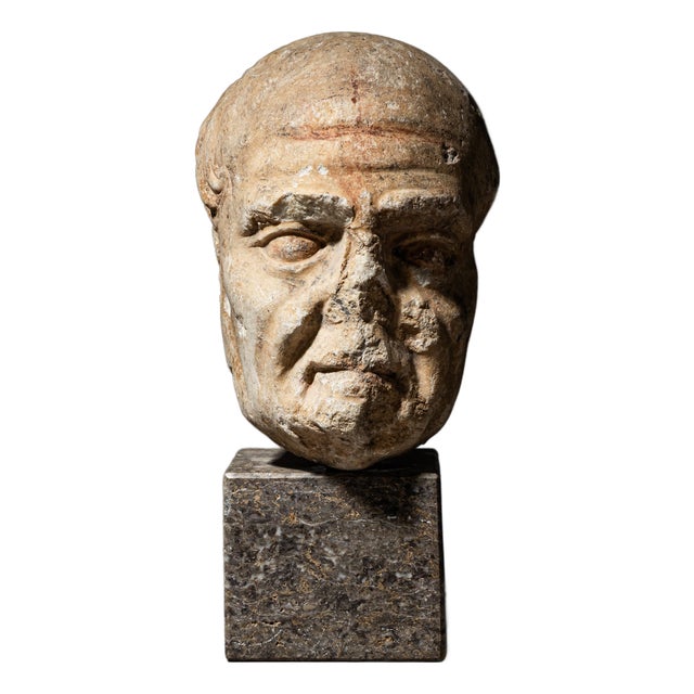 Marble & Granite Head of an Elderly Man, 1800s For Sale